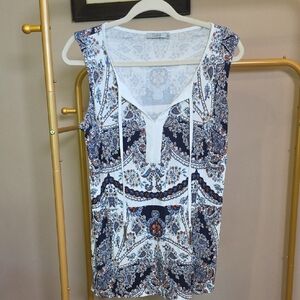 Dalia Sleeveless Paisley Print Blouse — White with Navy & Soft Rose